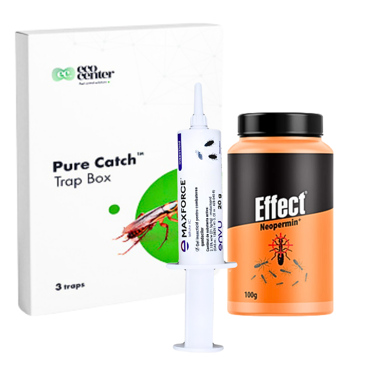 Set anti Gândaci Max Force: gel Maxforce Bayer, pulbere Neopermin și capcane Pure Catch — Stop Insect Moldova