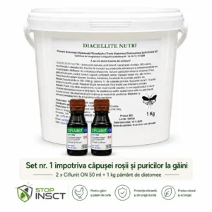 Set împotriva căpușei roșii și puricilor la găini cu Ciflunit ON și pământ de diatomee